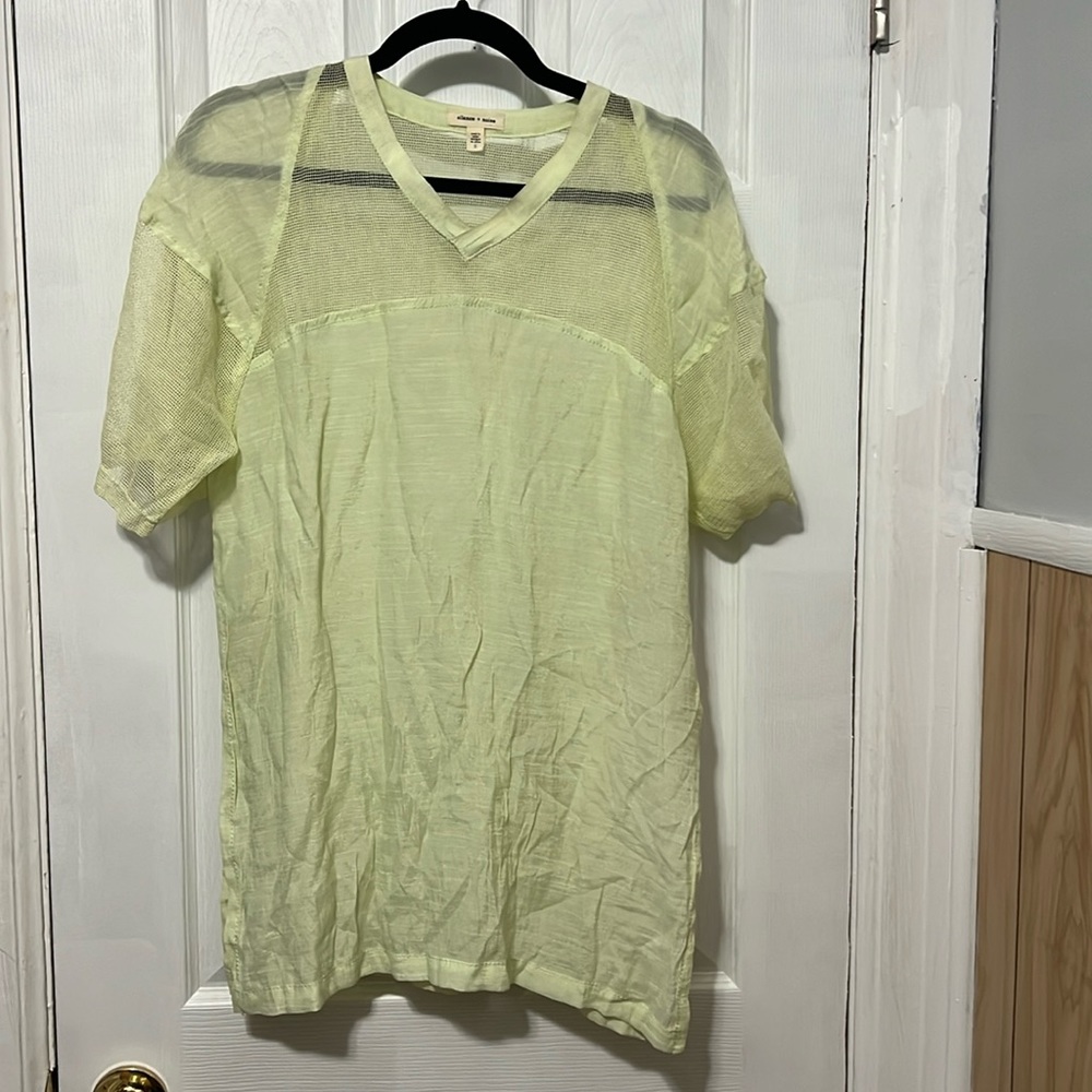 Silence + Noise Sheer fishnet side split tee shirt Small